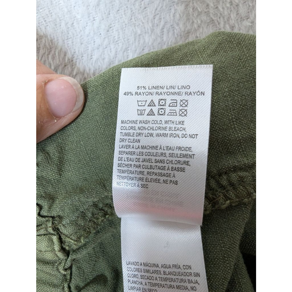 Lucky Brand Shorts Womens M Green Linen Blend High Waist Paperbag Waist Belt - Picture 7 of 9